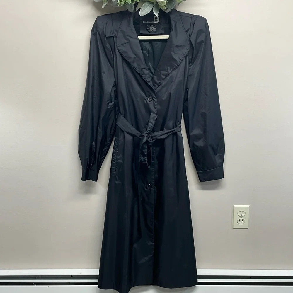 Vintage David Benjamin Long Rain Coat Trench Coat Black 11/12